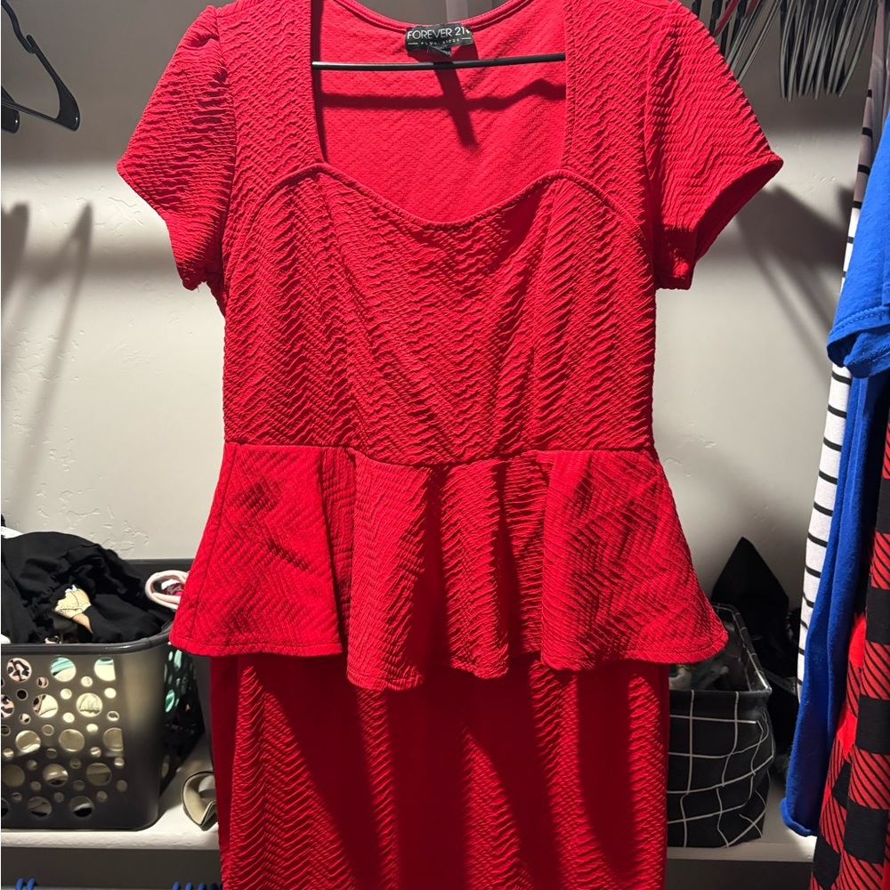 Forever 21 Red Peplum Short Sleeve Blouse